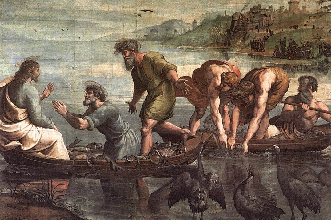 La pesca milagrosa, tapiz de Rafael Sanzio, 1519. (Foto: Wikimedia Commons/obra de dominio público)