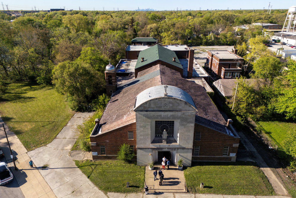 St. Mary of the Assumption Church A drone view May 9, 2025, shows St. Mary of the Assumption Church at the very southern edge of Chicago.