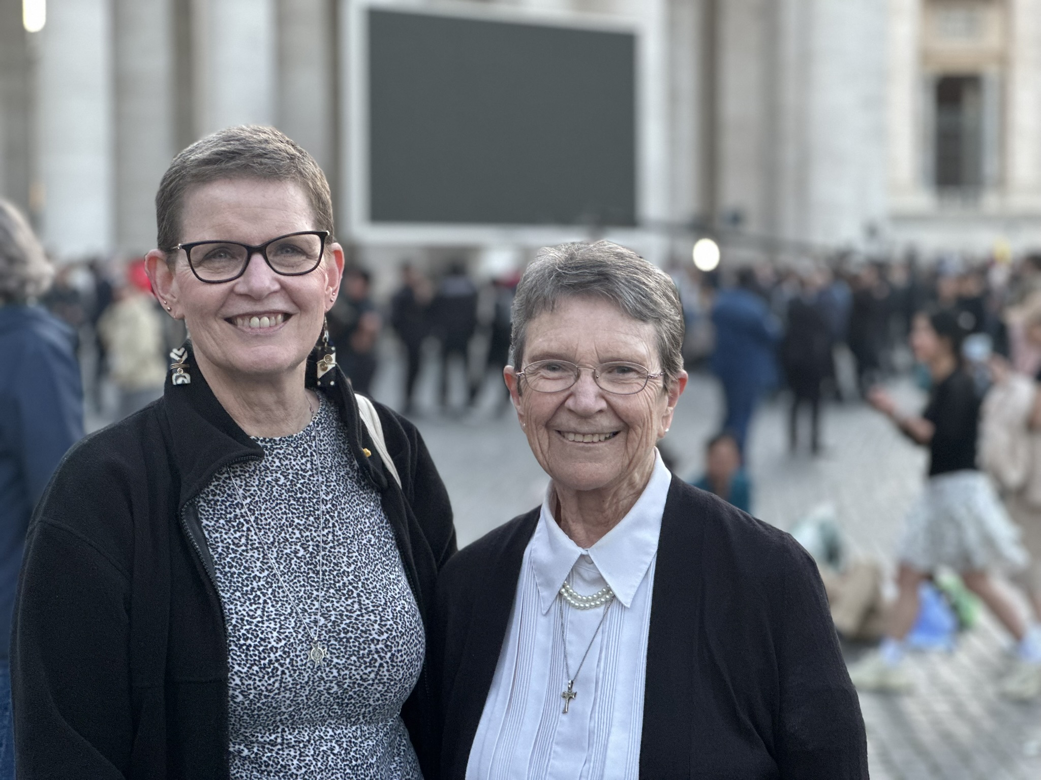 Sr. Sue Ernster and Sr. Joanne Schatzlein witness Pope Leo XIV's first appearance