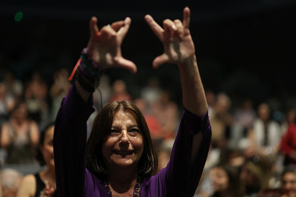 Consuelo Garcia del Cid, 66, a survivor and advocate for the cause, reacts before a ceremony in Madrid June 9, 2025, by the Spanish Confederation of Religious Entities to apologize to the survivors of Catholic moral rehabilitation institutes in Spain, where thousands of women and girls suffered harsh treatment during Francisco Franco's dictatorship. (OSV News/Reuters/Juan Medina)