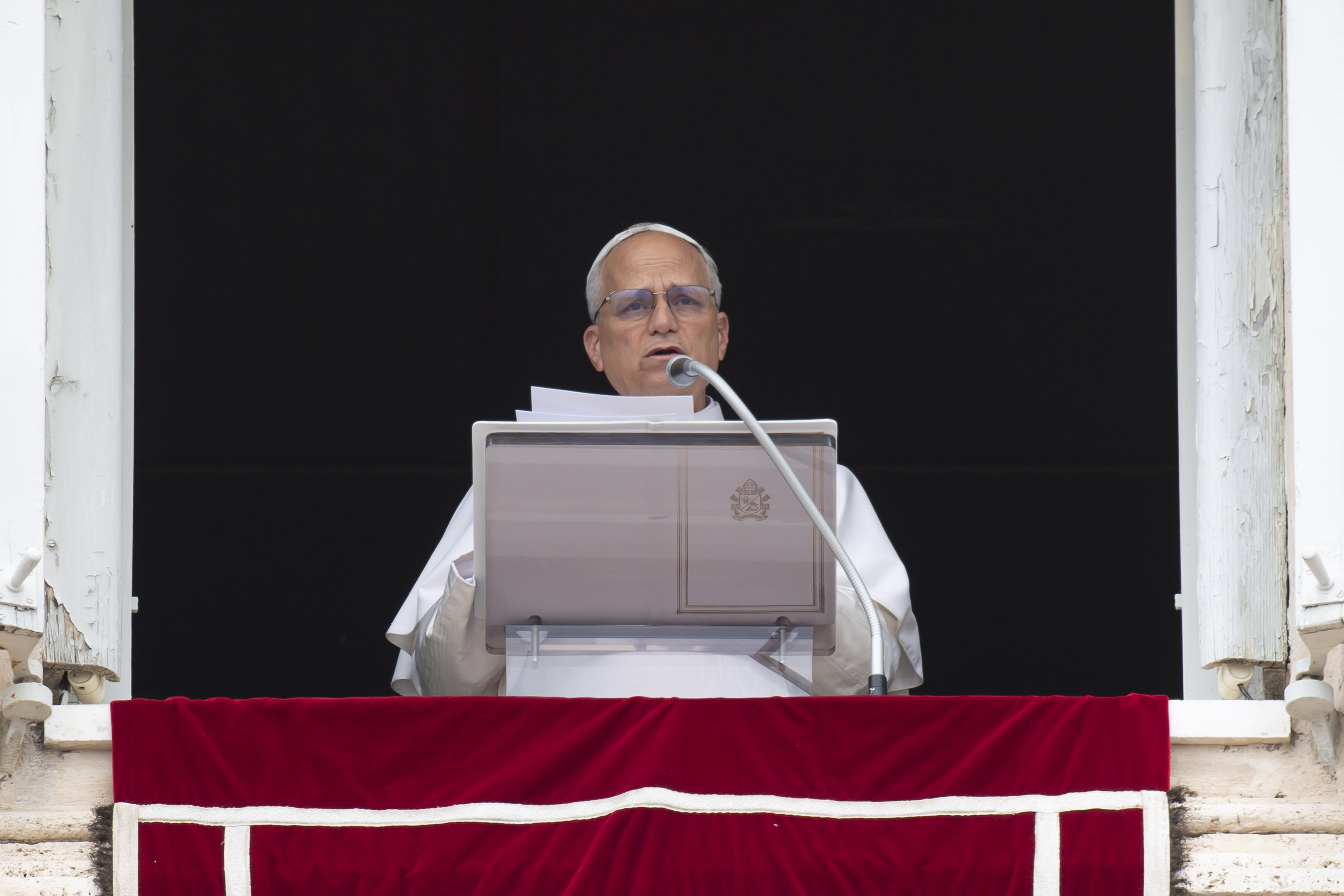 Pope Leo XIV, after reciting the Angelus prayer at the Vatican, appeals for peace hours after the U.S. bombed nuclear enrichment facilities in Iran June 22, 2025. (CNS photo/Vatican Media)