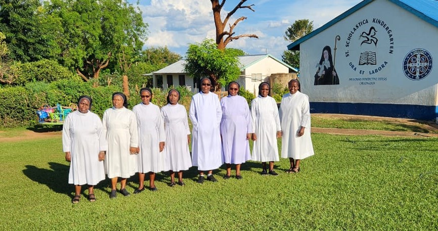 Members of the Missionary Benedictine Sisters of Tutzing stand outside their kindergarten in Kenya's Kerio Valley.