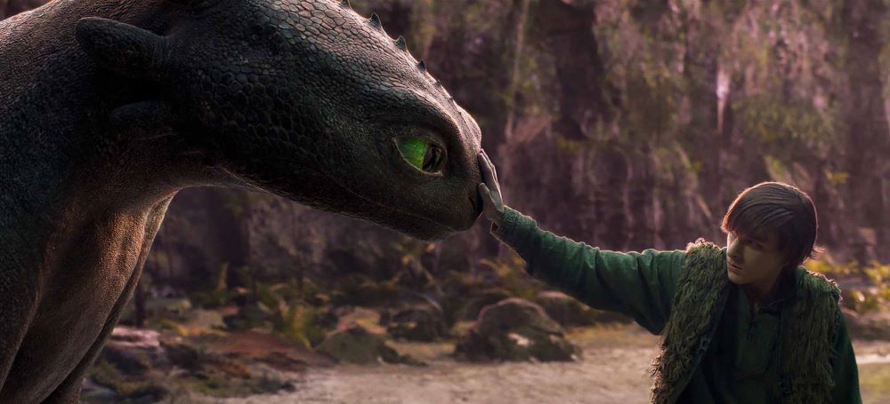 Movie scene of boy with dragon