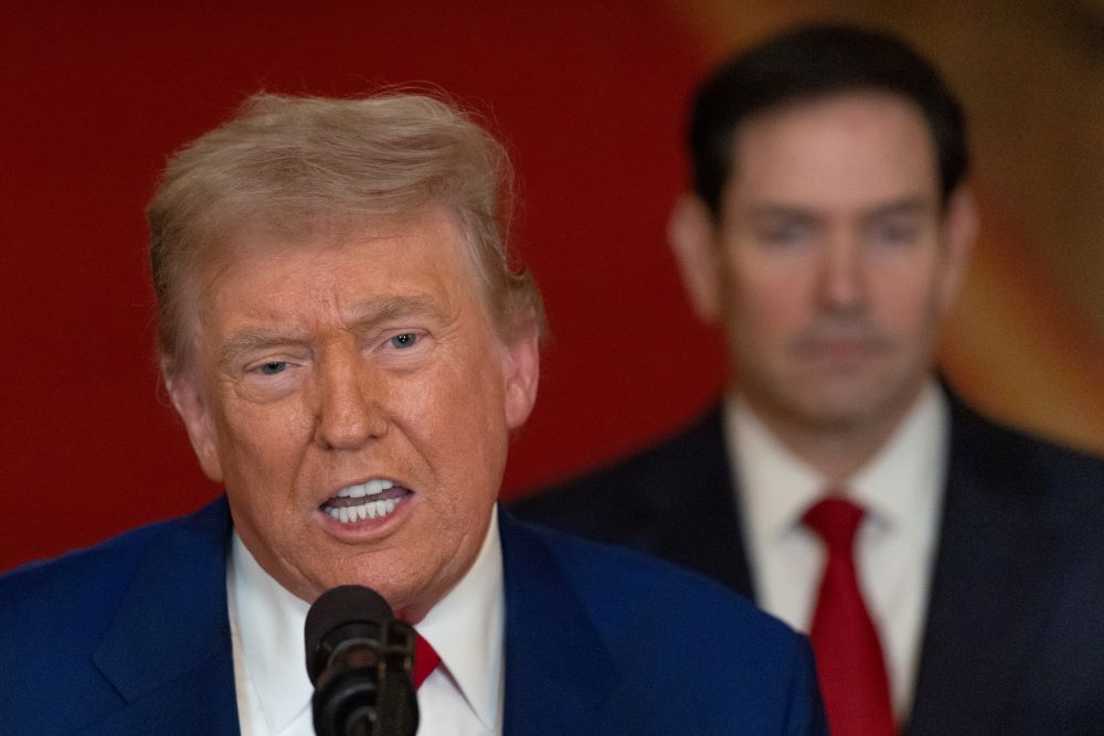 U.S. President Donald Trump delivers an address to the nation alongside U.S. Secretary of State Marco Rubio at the White House in Washington, June 21 following U.S. strikes on Iran's nuclear facilities. 