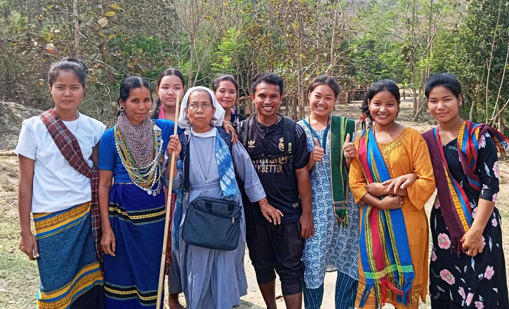 Sr. Zita Rema with young people in an Indigenous village in Bangladesh