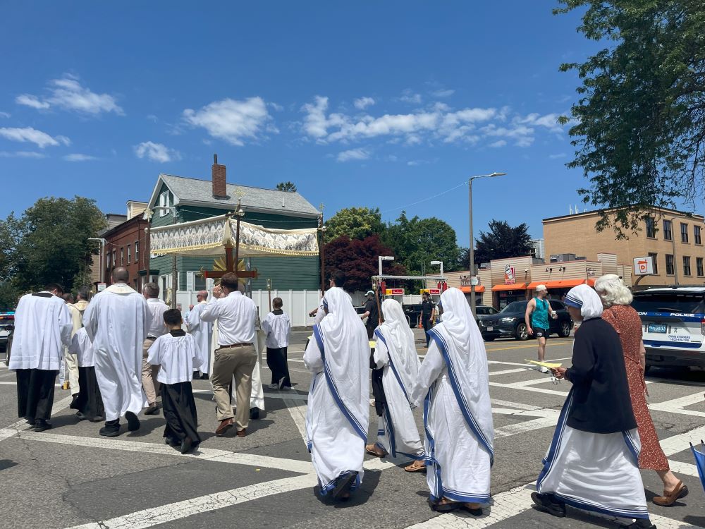 procession through Boston streets procession through Boston streets