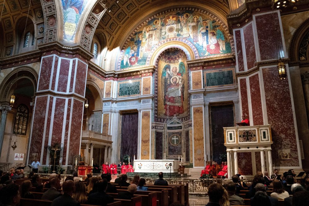 Washington Auxiliary Bishop Juan Esposito delivers the homily during the annual Red Mass at the Cathedral of St. Matthew the Apostle in Washington, D.C., Oct. 1, 2023. Cardinal Robert McElroy announced on June 5 that the Washington Archdiocese faces a $50 million shortfall. (OSV News/Reuters/Elizabeth Frantz)