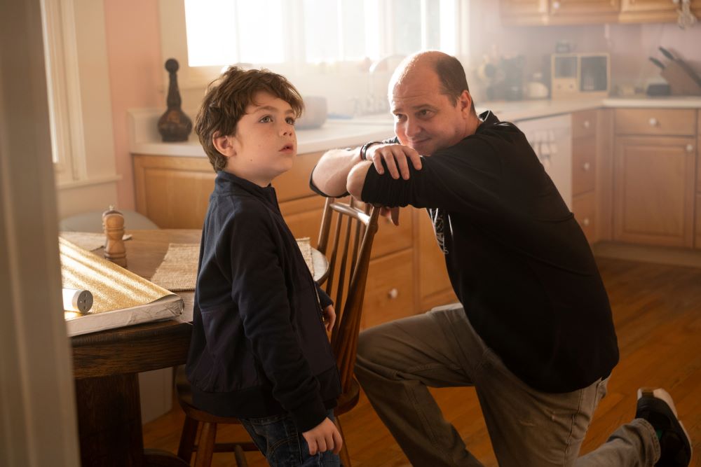 Filmmaker Mike Flanagan talks with actor Benjamin Pajak on the set of "The Life of Chuck." 