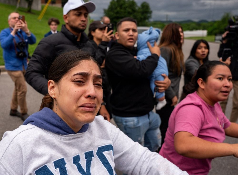 Woman cries