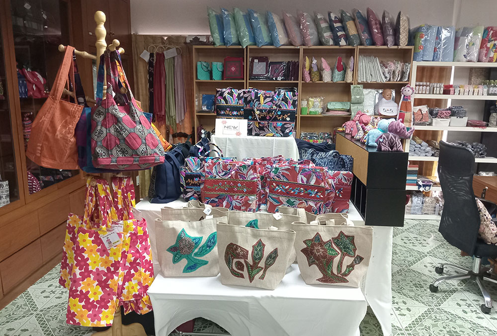 Handicrafts made by women at the Fatima Self-Help Centre in Bangkok, where women and girls break the cycle of poverty through skills training, such as sewing and dressmaking (Courtesy of Louise Horgan)