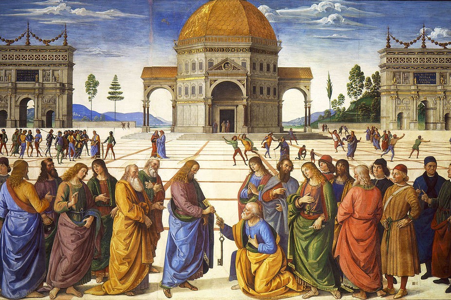 Entrega de las llaves a San Pedro, fresco de Pietro Perugino, entre 1481 y 1482. (Foto: Wikimedia Commons/obra de dominio público)