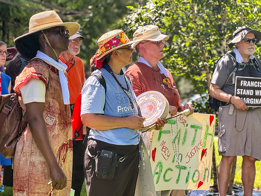 Catholic sisters and supporters listen to a speaker June 25, 2025, on the grounds of the U.S. Capitol, where women religious voiced worries over the Big Beautiful Bill Act lawmakers are weighing. More than 200 women religious and supporters from around the country turned out to oppose it, saying it will be detrimental to the poor. (GSR photo/Rhina Guidos)