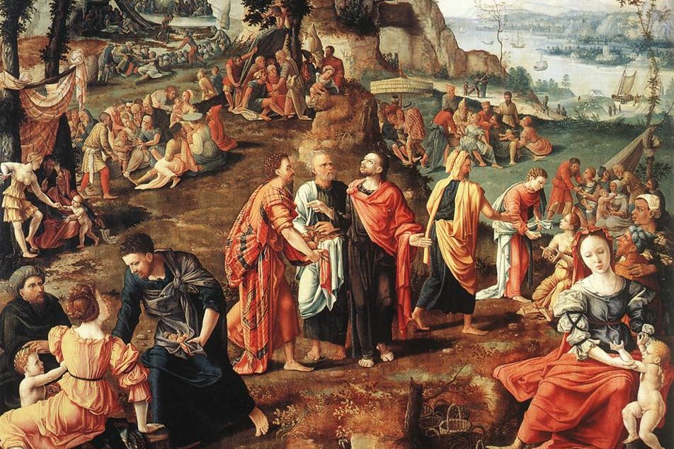 El milagro de los panes y los peces, óleo de Lambert Lombard, entre 1535 y 1560. (Foto: Wikimedia Commons/obra de dominio público)
