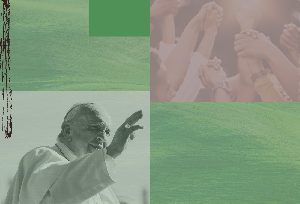 (Imagen gráfica: GSR/Olivia Bardo, a partir de foto del papa Francisco vía CNS/Reuters/Guglielmo Mangiapane)