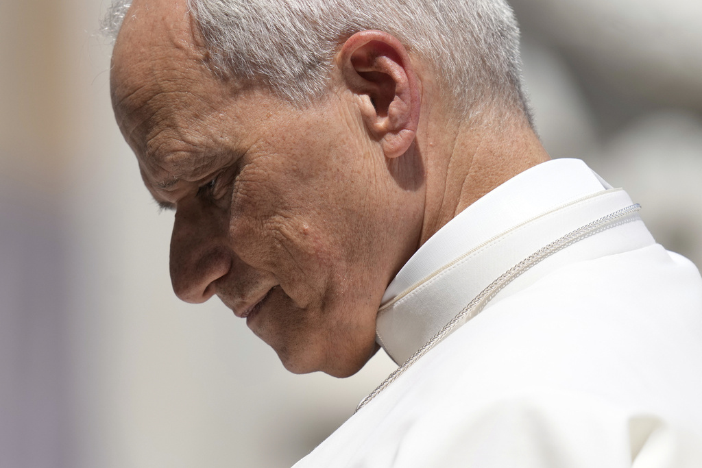 Pope Leo XIV side profile Pope Leo XIV leaves after his weekly general audience in St. Peter's Square at The Vatican, Wednesday, June 4, 2025. (AP Photo/Gregorio Borgia)