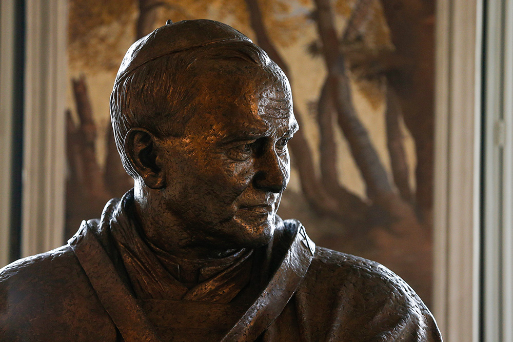 A bust of St. John Paul II decorates a room of the papal villa at Castel Gandolfo, Italy, in 2016. (CNS /Paul Haring)