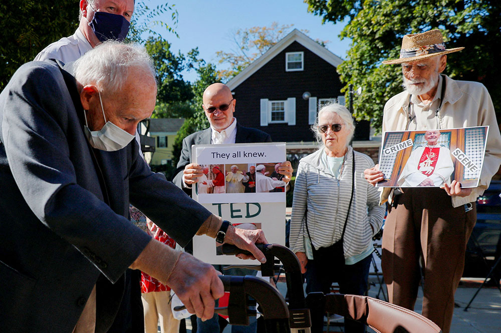 Former Cardinal Theodore McCarrick arrives at Dedham District Court in Dedham, Mass., Sept. 3, 2021, after being charged with molesting a 16-year-old boy during a 1974 wedding reception. The charges were dismissed in 2023 due to McCarrick's cognitive decline. (OSV News/Reuters/Brian Snyder)