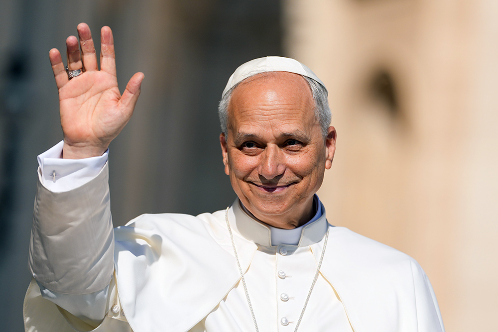 Pope Leo XIV greets visitors in St. Peter's Square before his general audience at the Vatican June 25, 2025. (CNS/Lola Gomez)