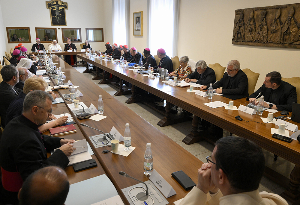 Pope Leo XIV addresses the Ordinary Council of the General Secretariat of the Synod during a meeting at the Vatican on June 26, 2025. (CNS/Vatican Media)