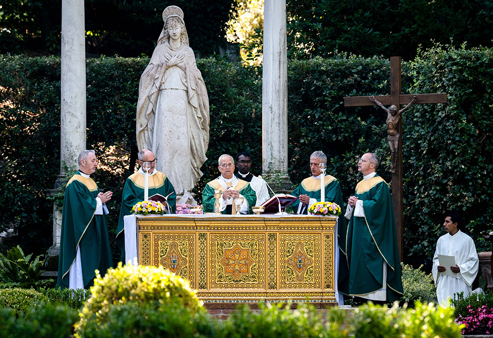 Pope Leo XIV celebrates Mass "for the care of creation" on the grounds of the Borgo Laudato Si' ecology center in Castel Gandolfo, Italy, July 9, 2025. (CNS/Cristian Gennari, pool)
