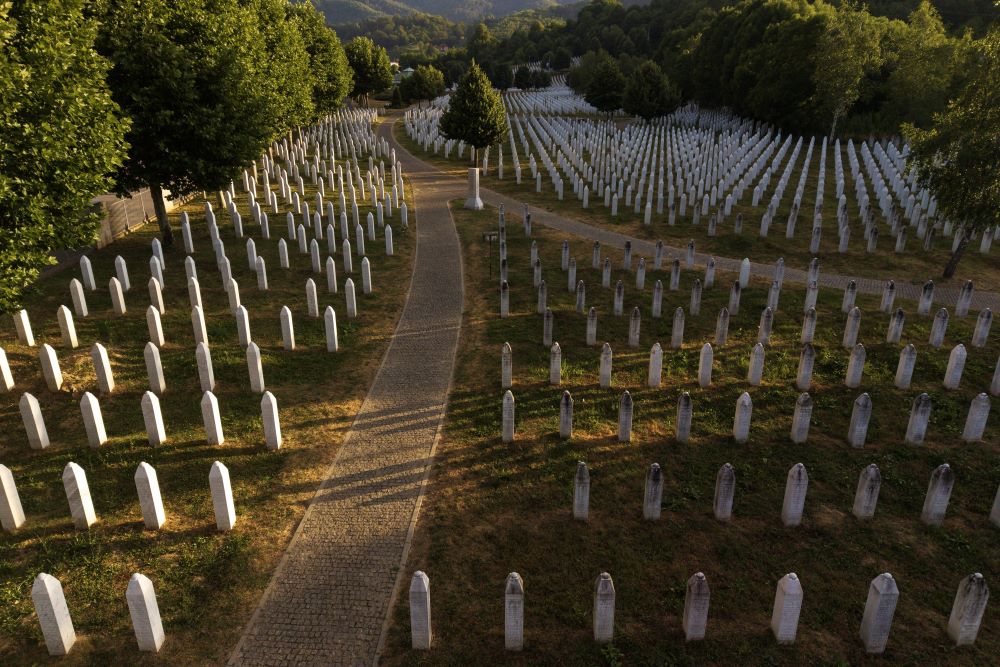 An aerial view of the Srebrenica Genocide Memorial Center in Potocari, Bosnia.