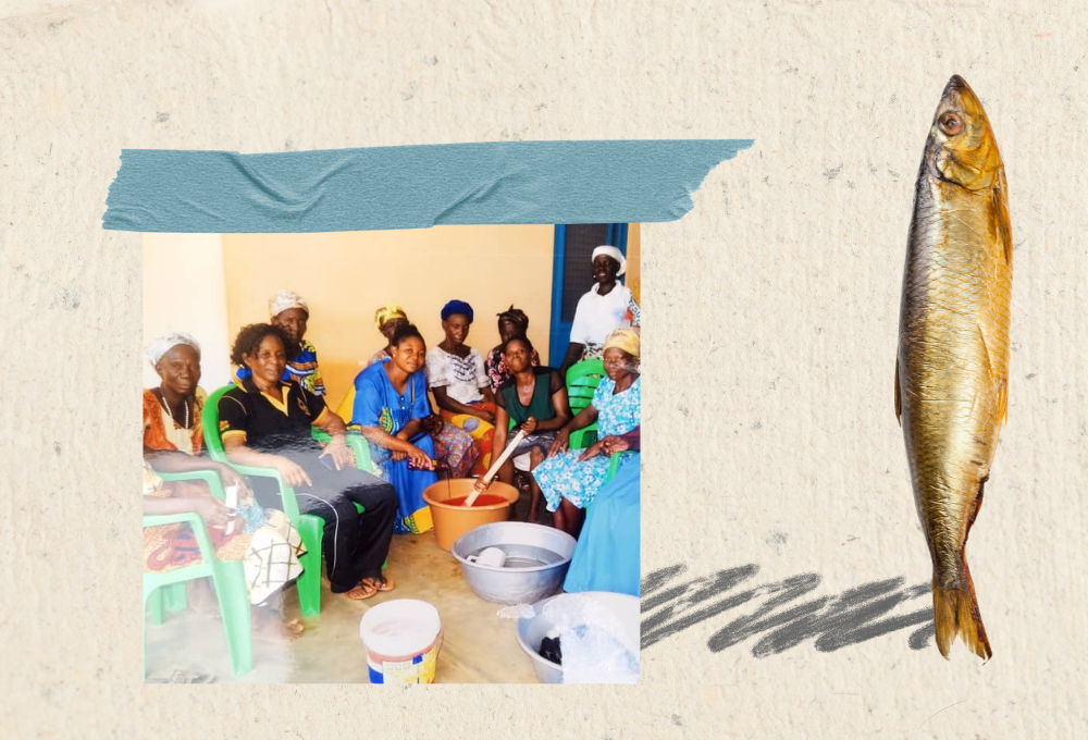 Inset: Members of the St. Monica Widows Association learn how to brew pito, a local Ghanaian drink. (GSR graphic/Olivia Bardo; photo of women courtesy of St. Monica Widows Association)