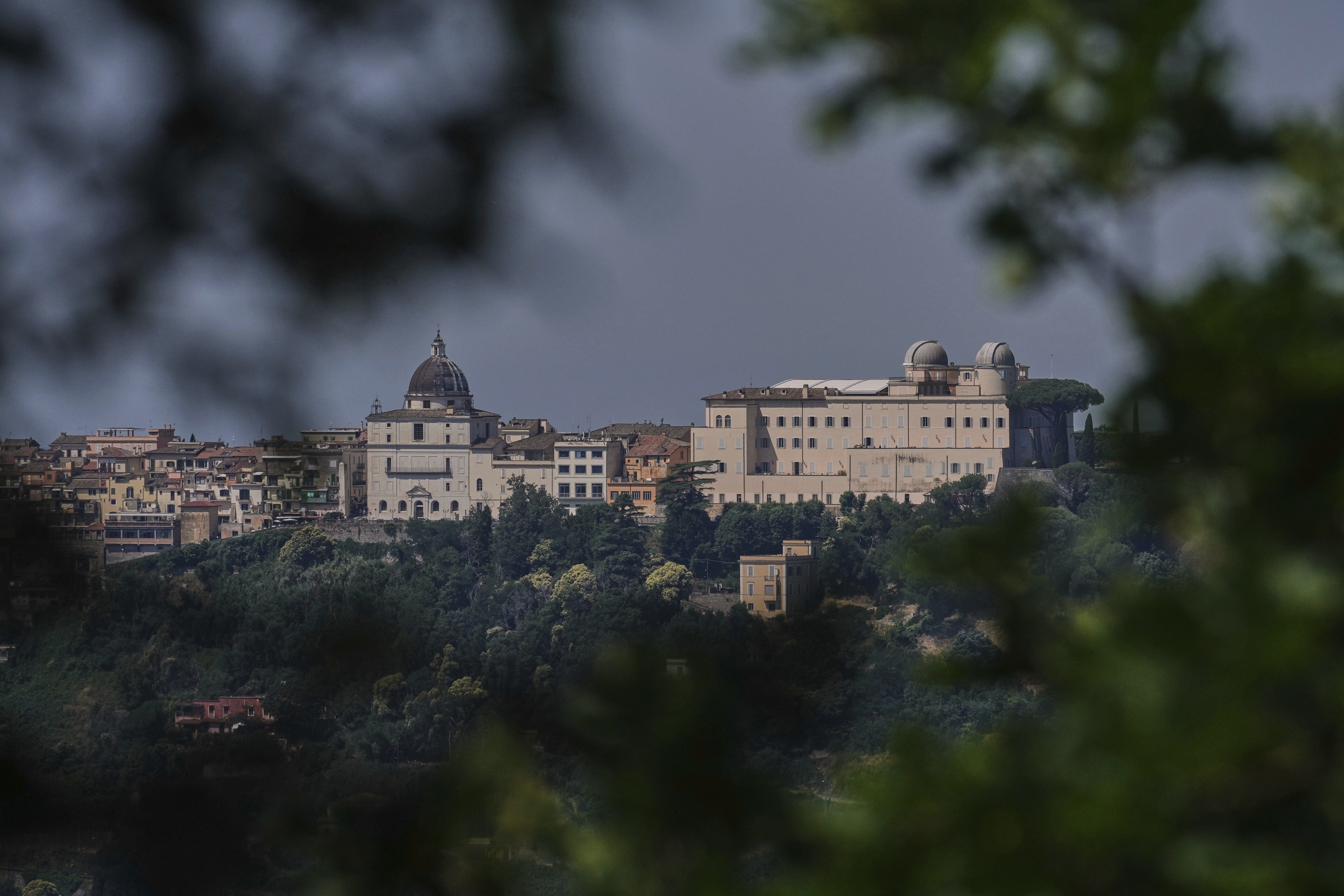 Papal Palace A view of the Papal or Apostolic Palace, a historic summer retreat for popes in the lakeside town of Castel Gandolfo, about 30 kilometers southeast of Rome, where Pope Leo XIV will be spending a short period of rest, is seen on Wednesday, July 2, 2025. (AP Photo/Andrew Medichini)