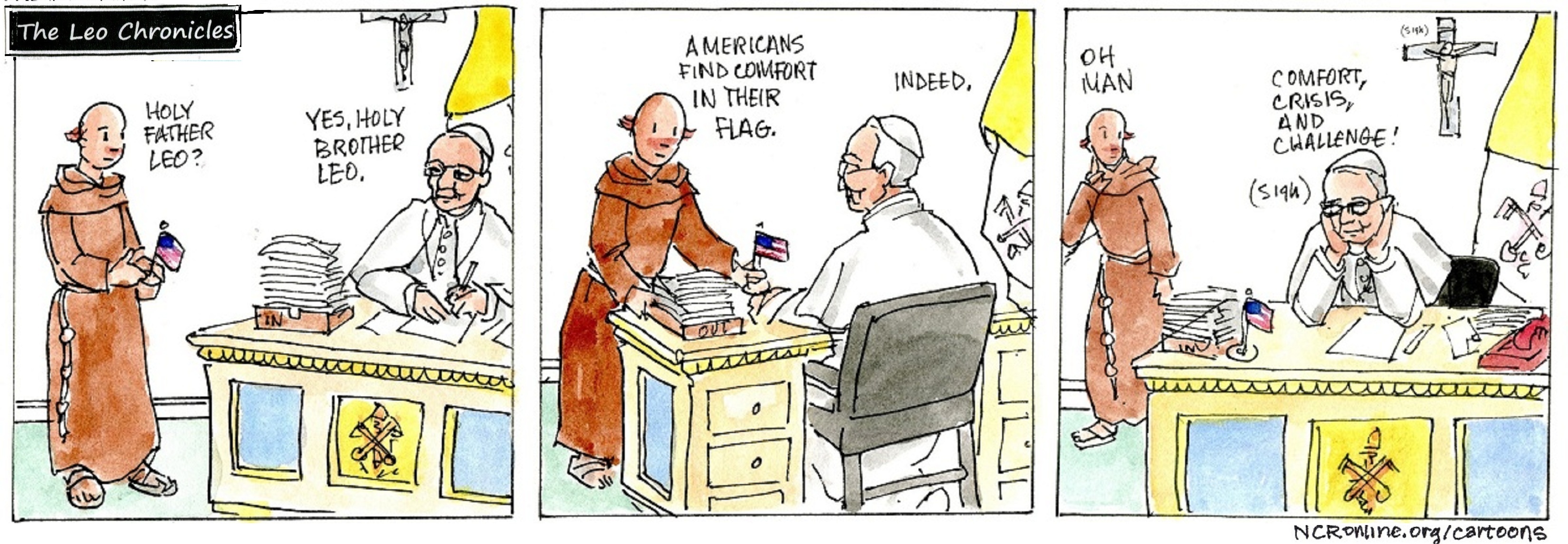 Brother Leo brings Pope Leo a flag