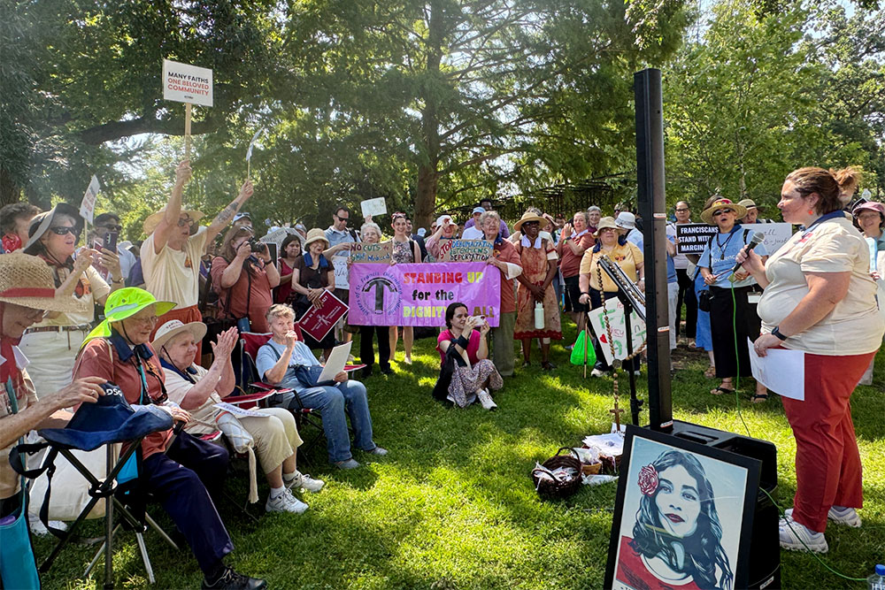 Humility of Mary Sr. Eilis McCulloh speaks to sisters on June 25, 2025, during the Sisters Speak Out event in Washington, D.C. (Courtesy of Eilis McCulloh)