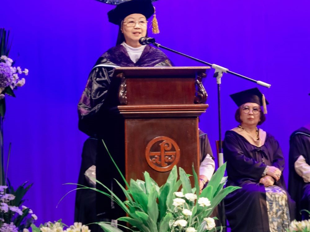 Sr. Rosario Obiniana speaks during her investiture as the 21st president of St. Scholastica's College, Manila, Philippines.