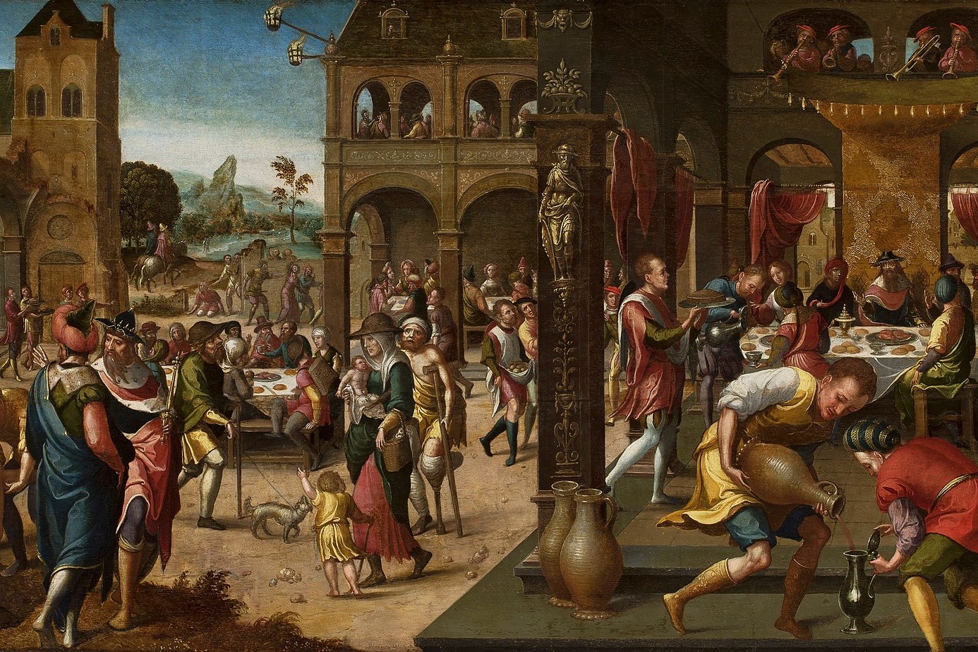 El gran banquete, óleo sobre tabla de El monogramista de Brunswick [artista anónimo], alrededor de 1525. (Foto: Wikimedia Commons/obra de dominio público)