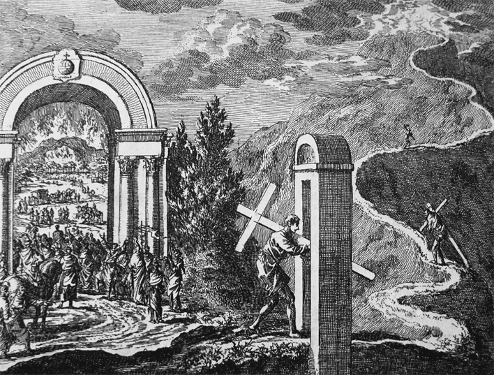 Estrecha es la puerta [1 de 40 de la serie Enseñanzas de Jesús], grabado de Jan Luyken, 1700. (Foto: Wikimedia Commons/obra de dominio público)