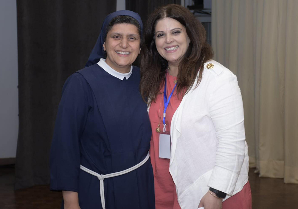 Sr. Rose Hanna is pictured at an event of the Association Libanaise de Thérapies comportementales et cognitives, or Lebanese Association of Behavior and Cognitive Therapy (ALTCC). Hanna was present at the ALTCC Annual Conference at Hôpital Psychiatrique de la Croix entitled "War and Peace: Adaptive Strategies." (Courtesy of ALTCC)