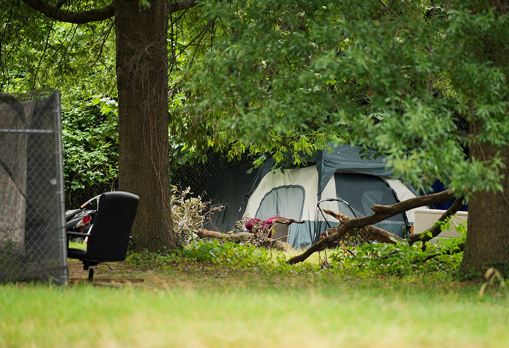 A tent is seen at a homeless encampment near the Kennedy Center in Washington Aug. 11, 2025. President Donald Trump said that day he will place the D.C. Metropolitan Police Department "under direct federal control," activate the National Guard, and "get rid of the slums" in what he called an effort to combat crime in the nation's capital. (OSV News/Reuters/Ken Cedeno)