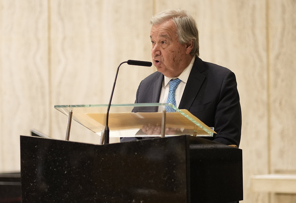 U.N. Secretary-General António Guterres delivers his remarks during the annual prayer service for U.N. diplomats at Holy Family Church in New York City Sept. 8, 2025. The event, hosted by the Vatican's permanent observer mission to the U.N., took place on the eve of the opening of the 80th session of the U.N. General Assembly. (OSV News/Gregory A. Shemitz)