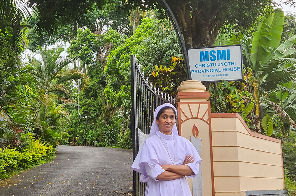 Sr. Seby Thomas, a member of the Missionary Sisters of Mary Immaculate, in front of her convent at Sultan Bathery in the southwestern Indian state of Kerala (GSR photo/Lissy Maruthanakuzhy)