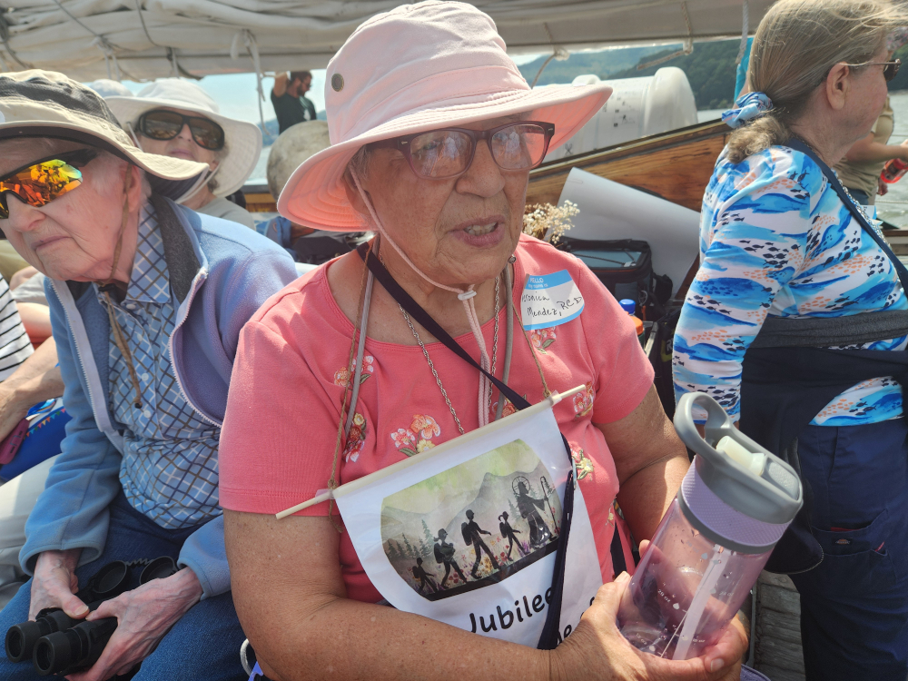Sr. Veronica Mendez, representing her congregation, Our Lady of Christian Doctrine, which sponsors the Marydell Faith and Life Center. She said she participated in the pilgrimage as an "act of defiance" against institutions that show "a lack of respect for all of creation." (GSR photo/Chris Herlinger)