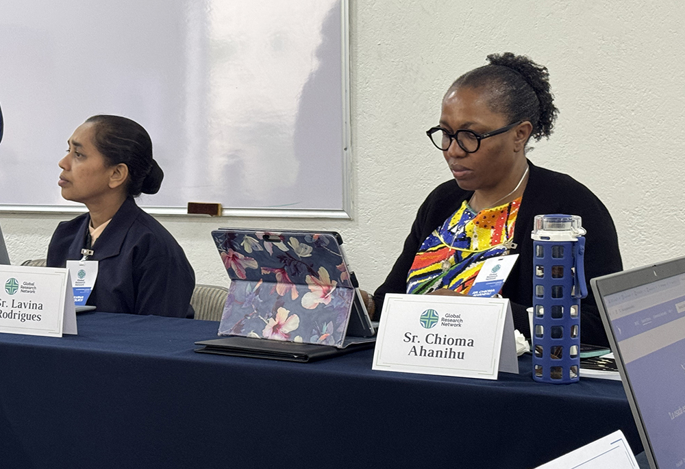 Sr. Chioma Ahanihu takes notes March 27, 2025, in Mexico City at the start of a gathering for sisters involved in data collection. Ahanihu is director of the Center for the Study of Consecrated Life at the Catholic Theological Union in Chicago. (GSR photo/Rhina Guidos) 