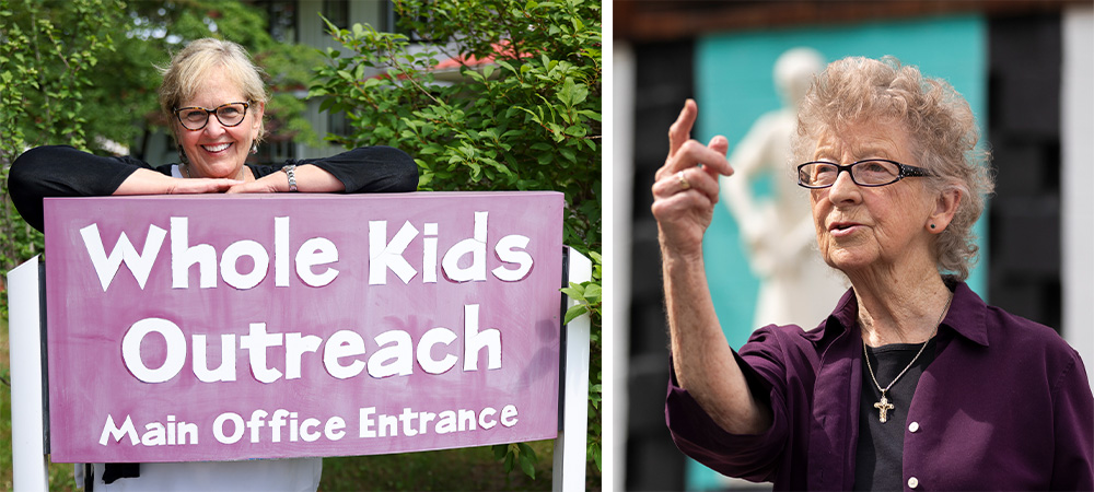 Left: School Sister of Notre Dame Sr. Anne Francioni founded the nonprofit service organization Whole Kids Outreach in southeast Missouri in 1999. Right: St. Francis Sr. Teresa Frawley has ministered to Native American communities in Wyoming for more than 40 years. (Photos courtesy of Catholic Extension)