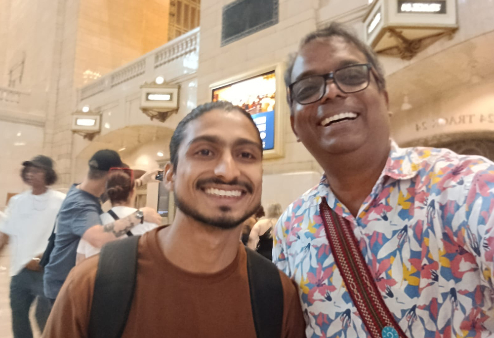 In a photo taken at Grand Central Station near the United Nations headquarters were Steve Rohan Rocha, right, and Souran Mishra, representing the children’s advocacy campaign NINEISMINE, which is convened by the nongovernmental organization PRATYeK, based in New Delhi, India. Both attended recent meetings of the U.N.'s High-level Political Forum on Sustainable Development. (GSR photo/Chris Herlinger)