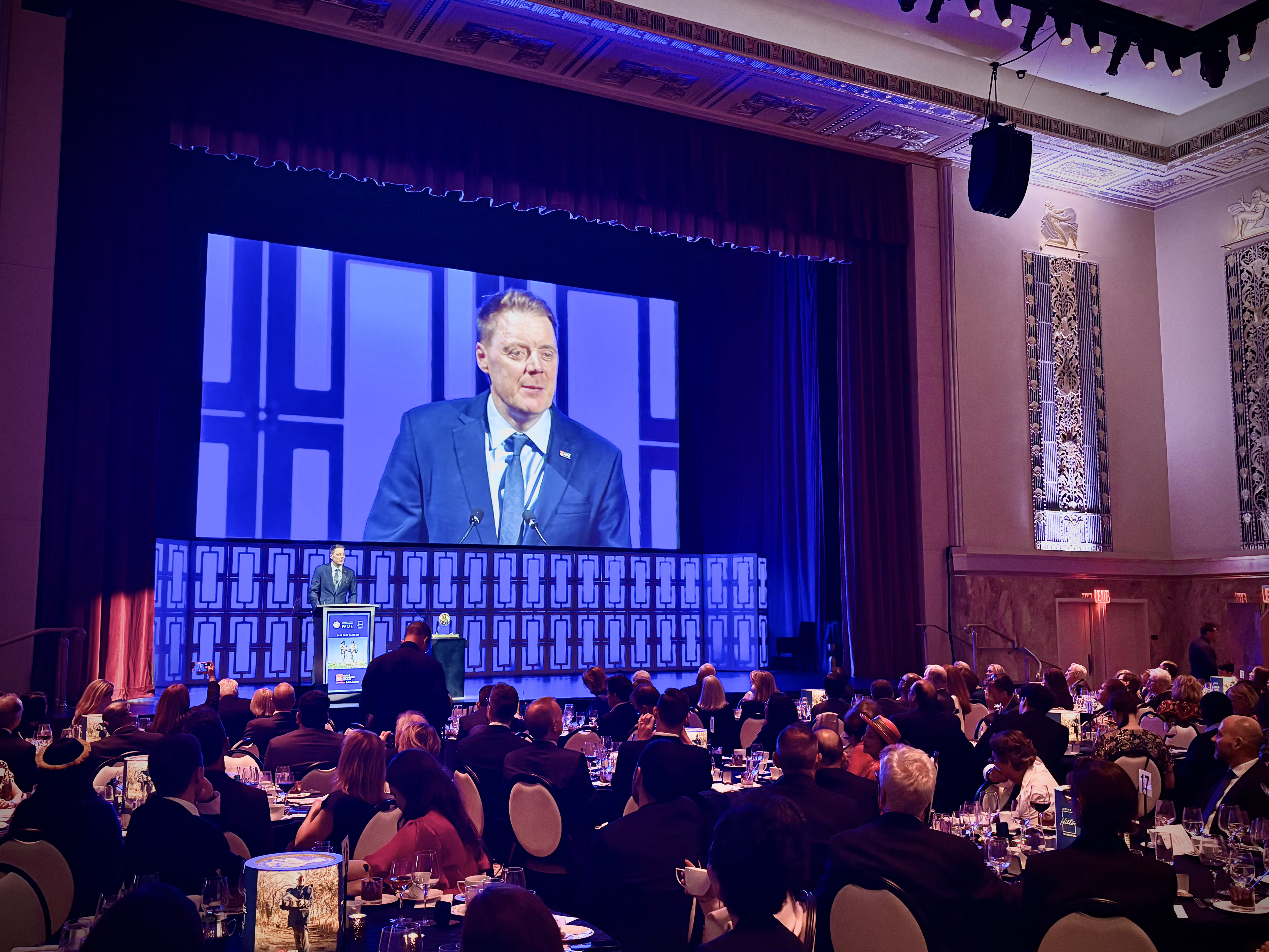 Mines Advisory Group’s CEO Darren Cormack gives a speech before receiving the 2025 Hilton Humanitarian Prize in New York, Oct. 6. (NCR photo/Camillo Barone)