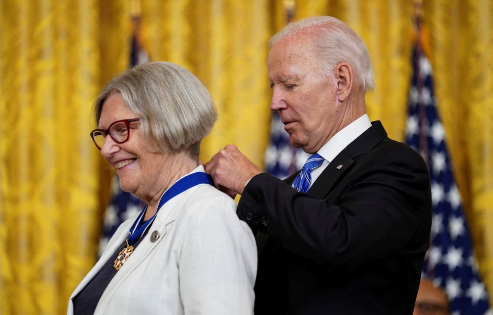 President Joe Biden awards the Presidential Medal of Freedom to Sr. Simone Campbell.