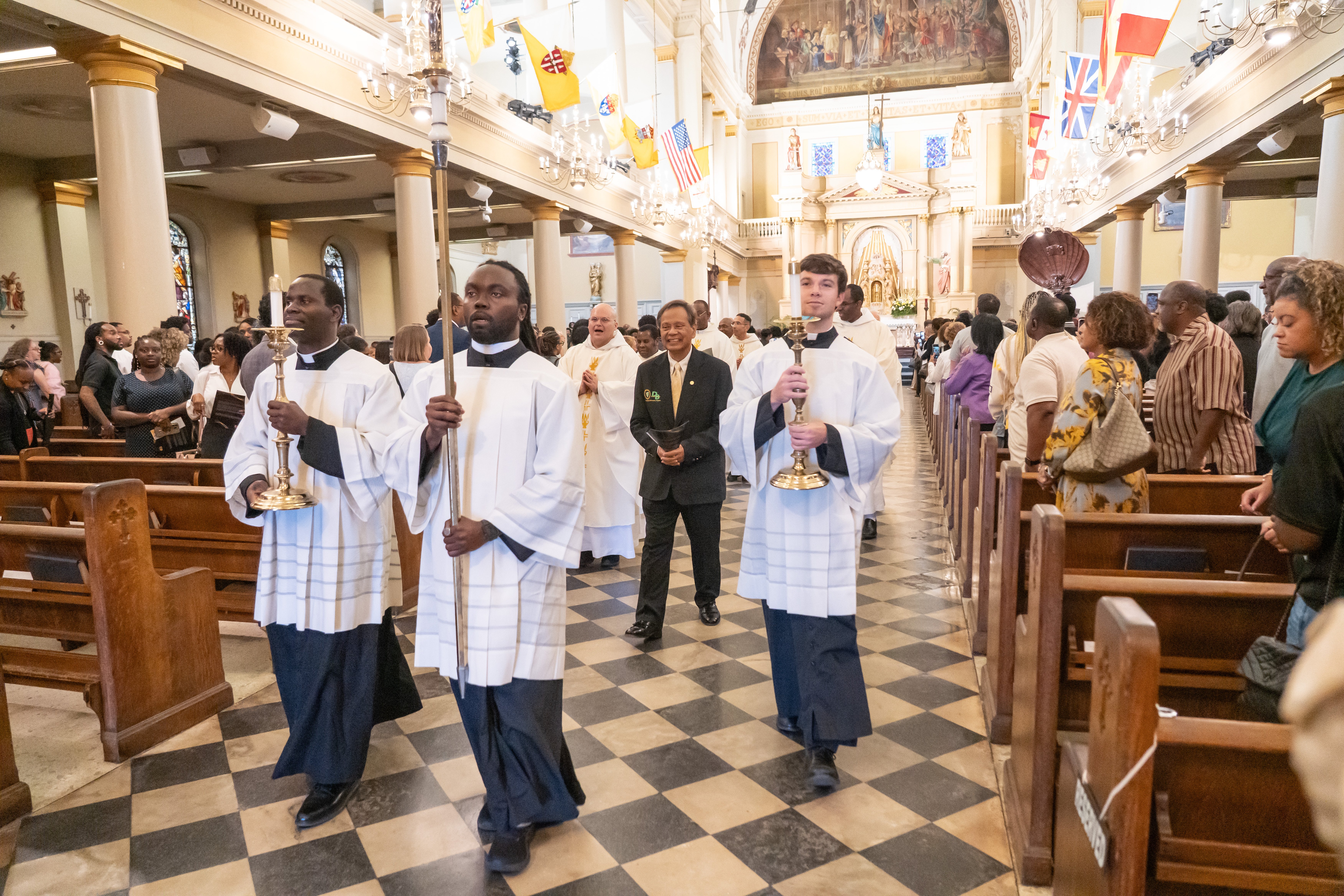 Jose Juan Baustista, an economics professor at Xavier University of Louisiana, processes in during the centennial Mass for the university at St. Louis Cathedral in New Orleans Oct. 1, 2025. (OSV News/Courtesy Xavier University of Louisiana/Gavin Goins)