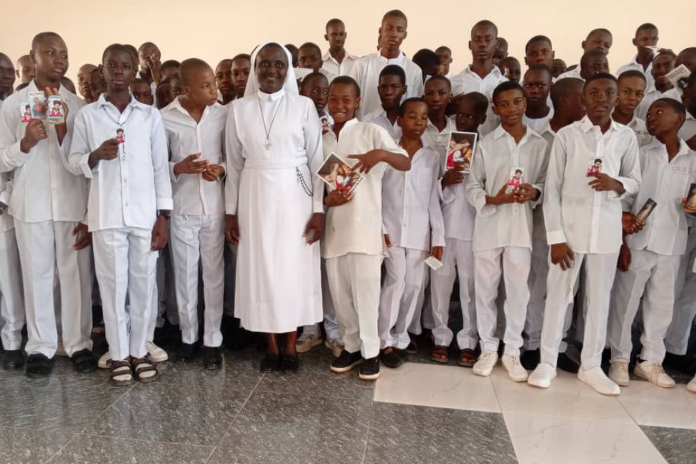 Antonia Uche during her visit to the Government Science Technical College in Garki, Abuja, Nigeria, to enroll students in the Universal Living Rosary Association in January 2025. (Courtesy of Antonia Uche)