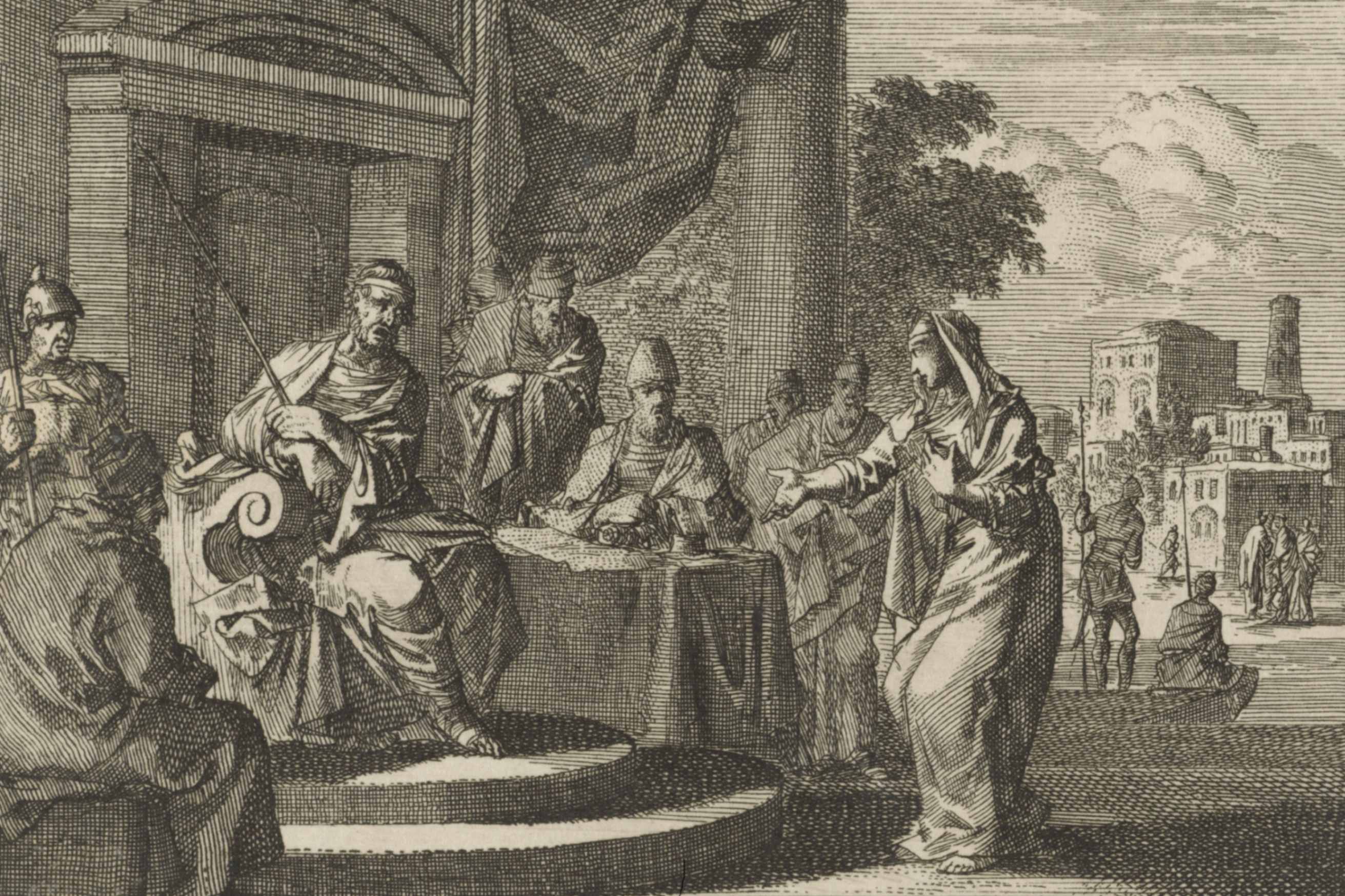 La parábola del juez injusto, grabado de de Jan Luyken, 1712. (Foto: Wikimedia Commons/obra de dominio público)