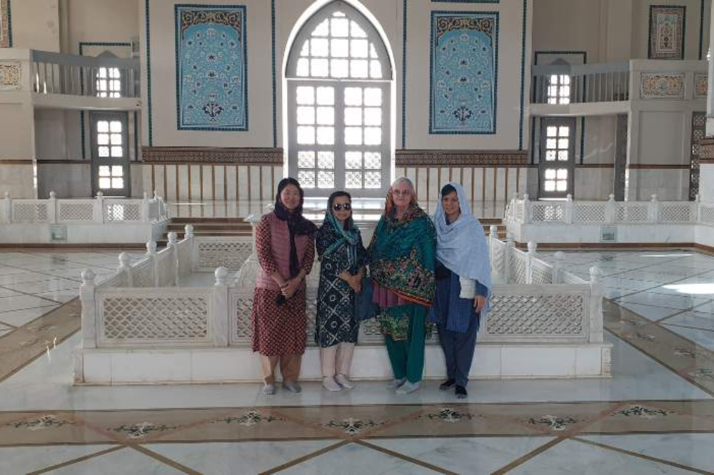 From left to right: Columban Sssters Yoon Mi, Ha Suk, Rebecca Conlon and Anne Carbon at a mosque in Larkana. (Jawed Munawer)