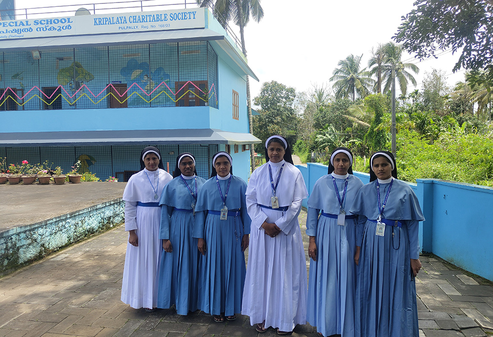 A group photo includes the nuns serving the Kripalaya Special School at Pulpally, Wayanad, Kerala, southwestern India. From left: Srs. Diya Koodalil, Jia Maria Poomkottil, Serin Kochuthazhathu, Anseena Memadathil, Anntreesa Paradiyil, and Tissa Koottiyanikkal. (George Kommattam)