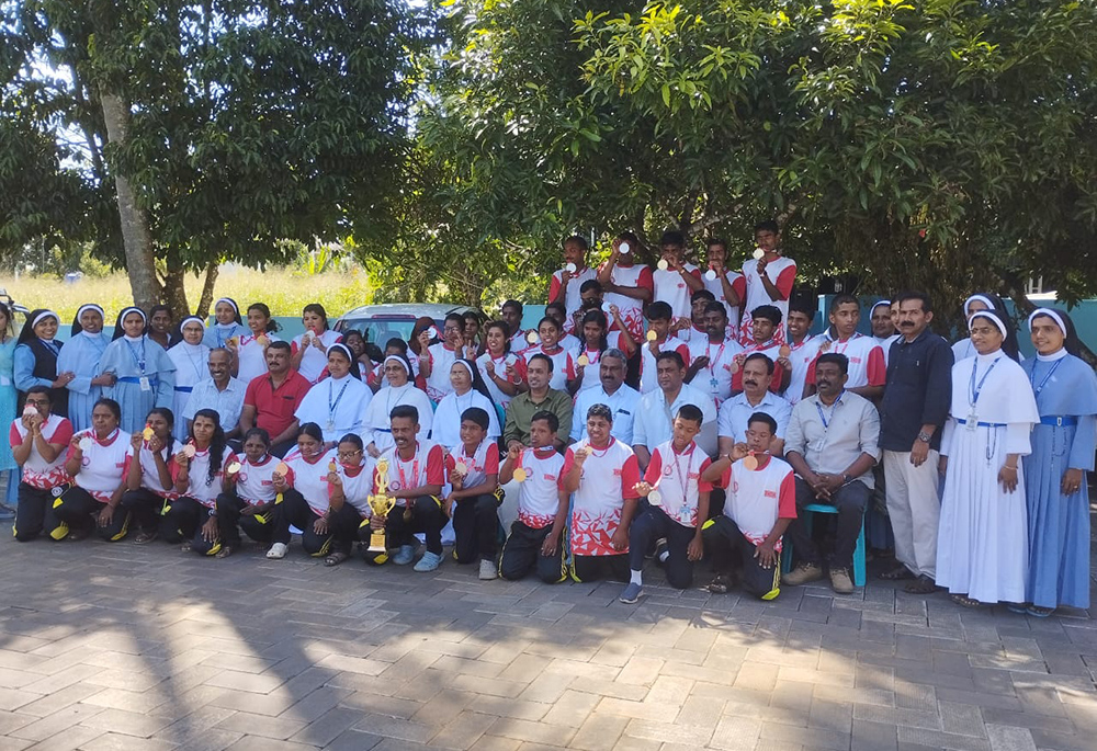 The Kripalaya Special School sports team, winners of the 2024 Special Olympics held in Wayanad, pose with their teachers. (Courtesy of Sr. Anseena Memadathil)