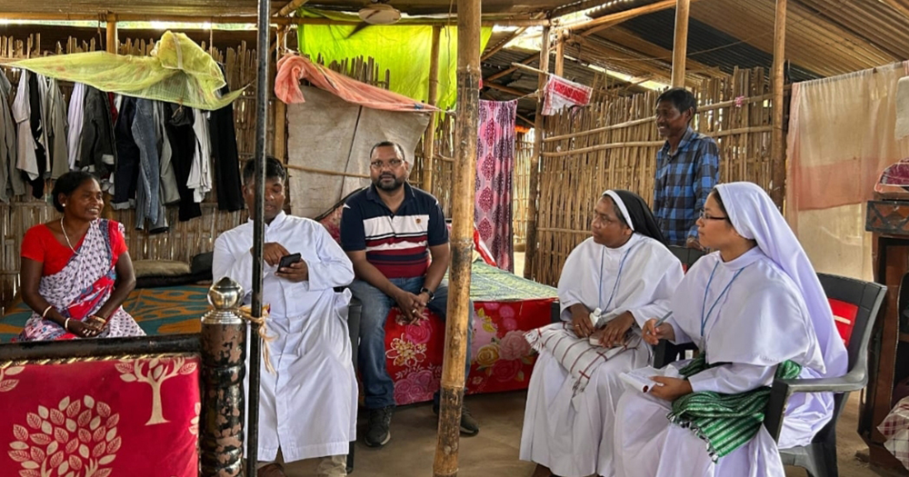 Sisters Elizabeth Soreng and Anita of the Sisters of the Adoration of the Blessed Sacrament visit families in Jakhalabandha, Assam, India, on Nov. 10, 2025. (Courtesy of Sr. Elizabeth Soreng)