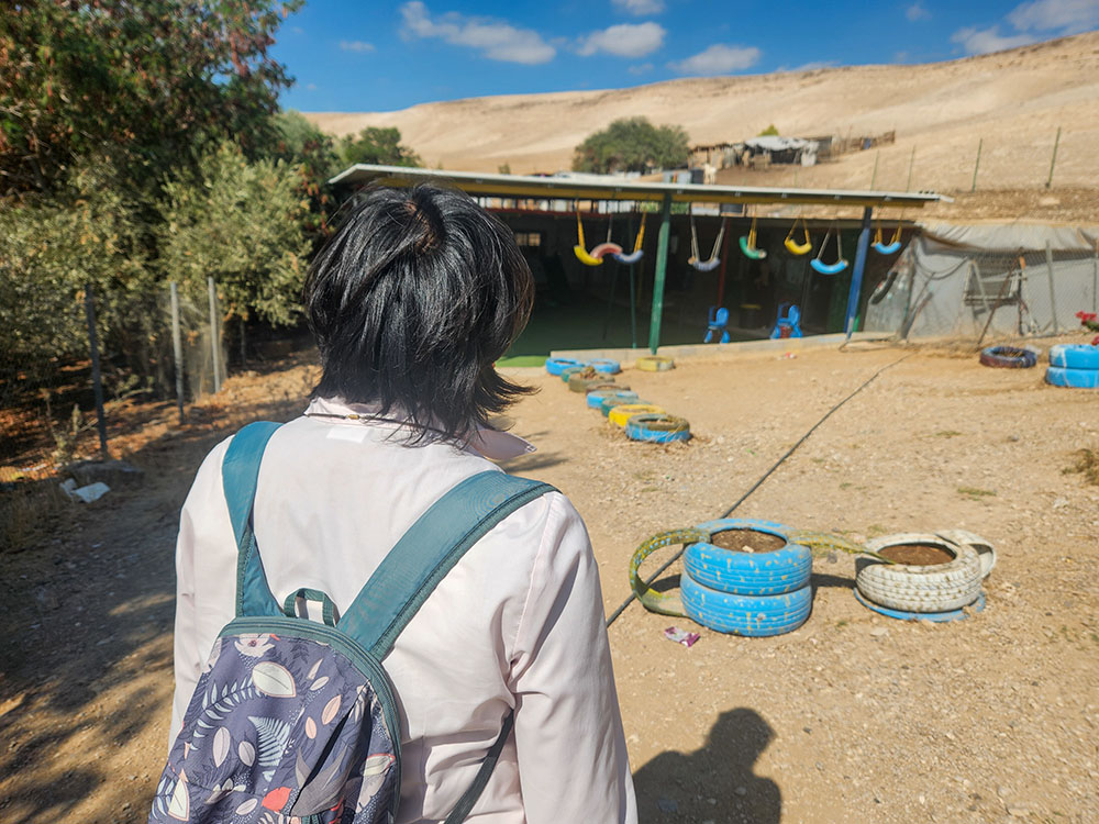 Comboni Sr. Lourdes Garcia on her way to the Bedouin West Bank community of Al-Eizariya (GSR photo/Chris Herlinger) 